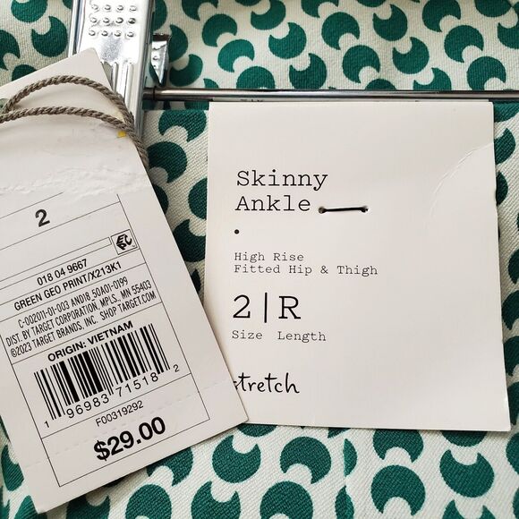 A New Day Pants Womens Size 2R Skinny Ankle High Rise Green Geo Stretch New - Picture 9 of 11